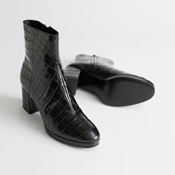 & Other Stories Croc Leather Platform Boots - Picture 2 of 12